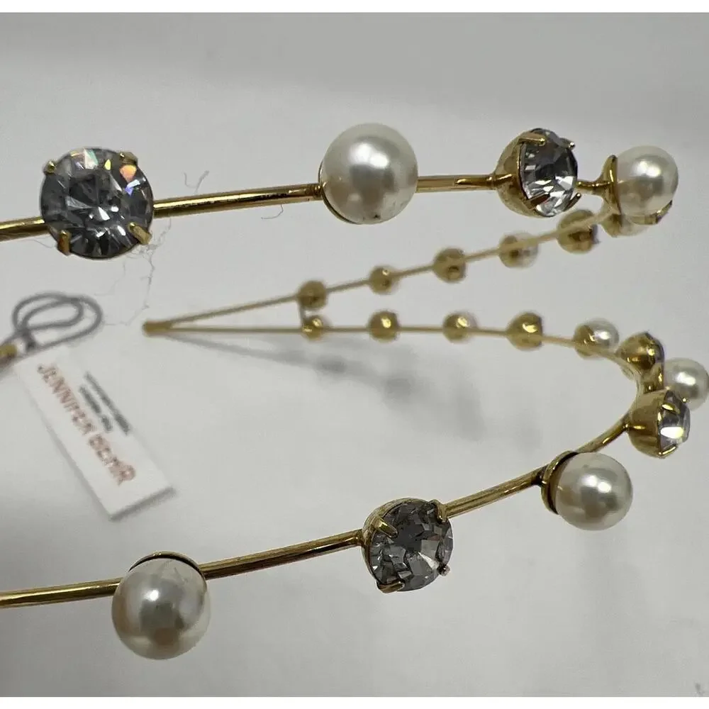 Jennifer Behr Double Row Pearl and Crystal Gold Headband